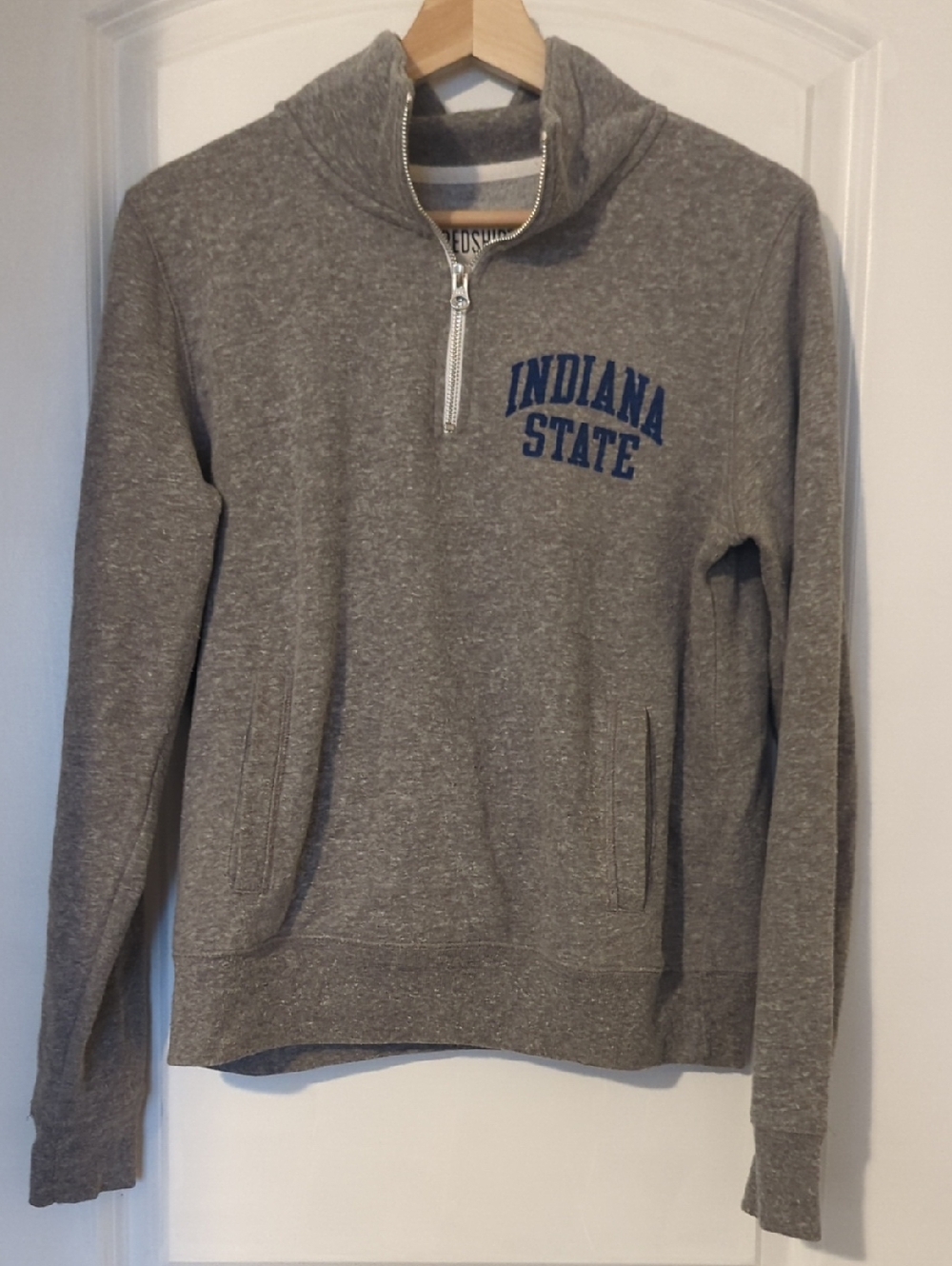 Indiana State Gray Zip Sweatshirt with Blue Chest Lettering